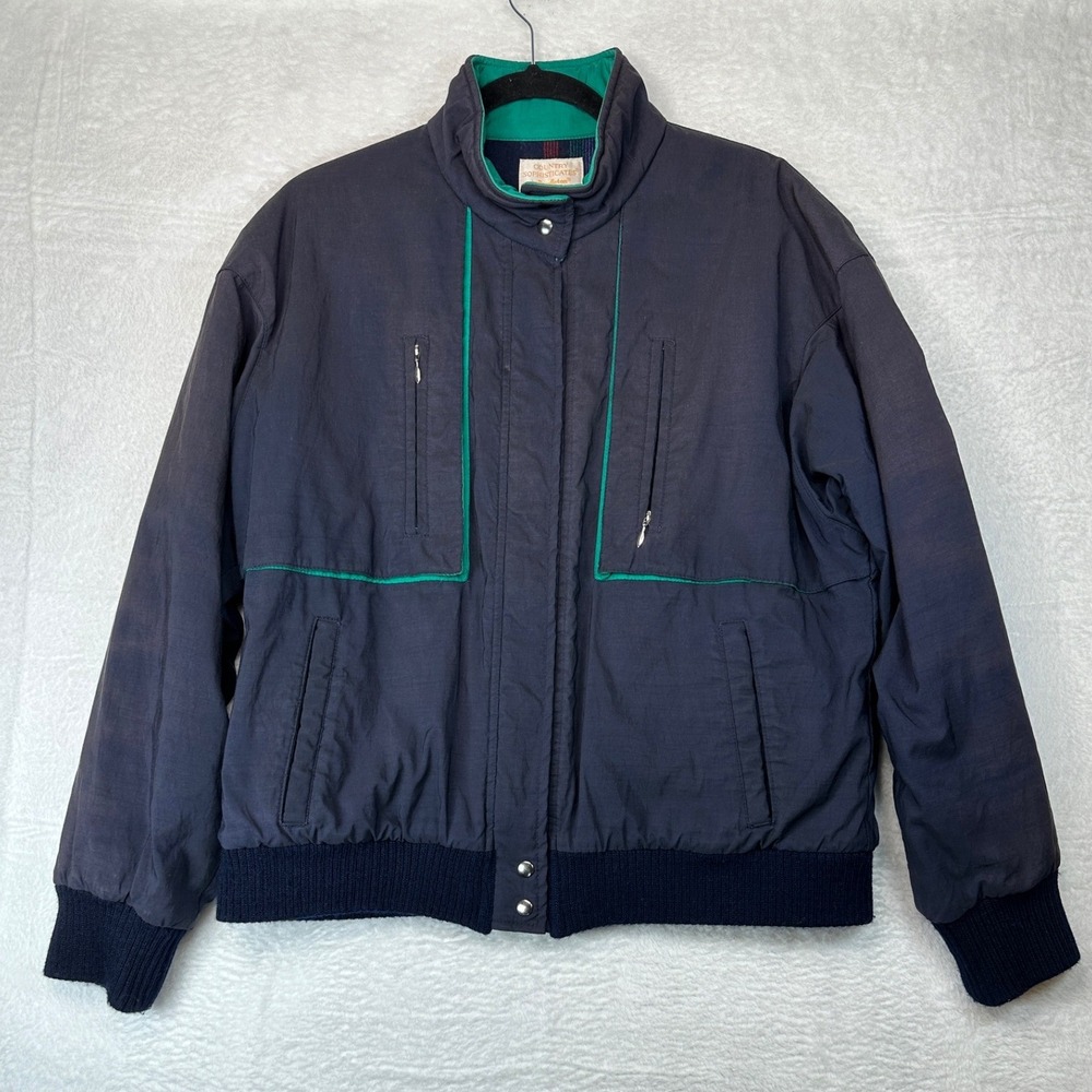 Pendleton Country Sophisticates Vintage Bomber Jacket Women L Navy Blue Plaid